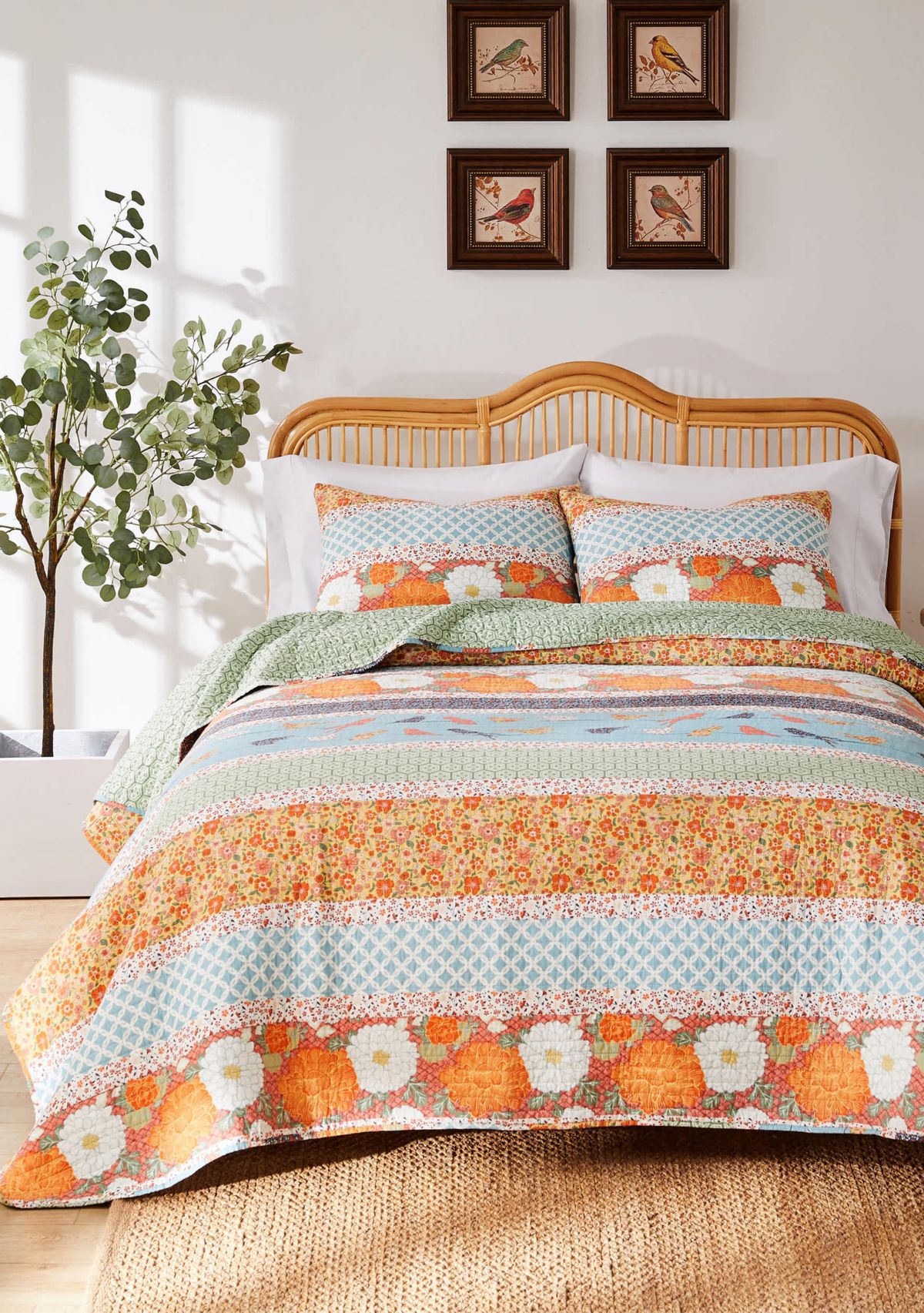 Carlie Calico Stripe Quilt Set