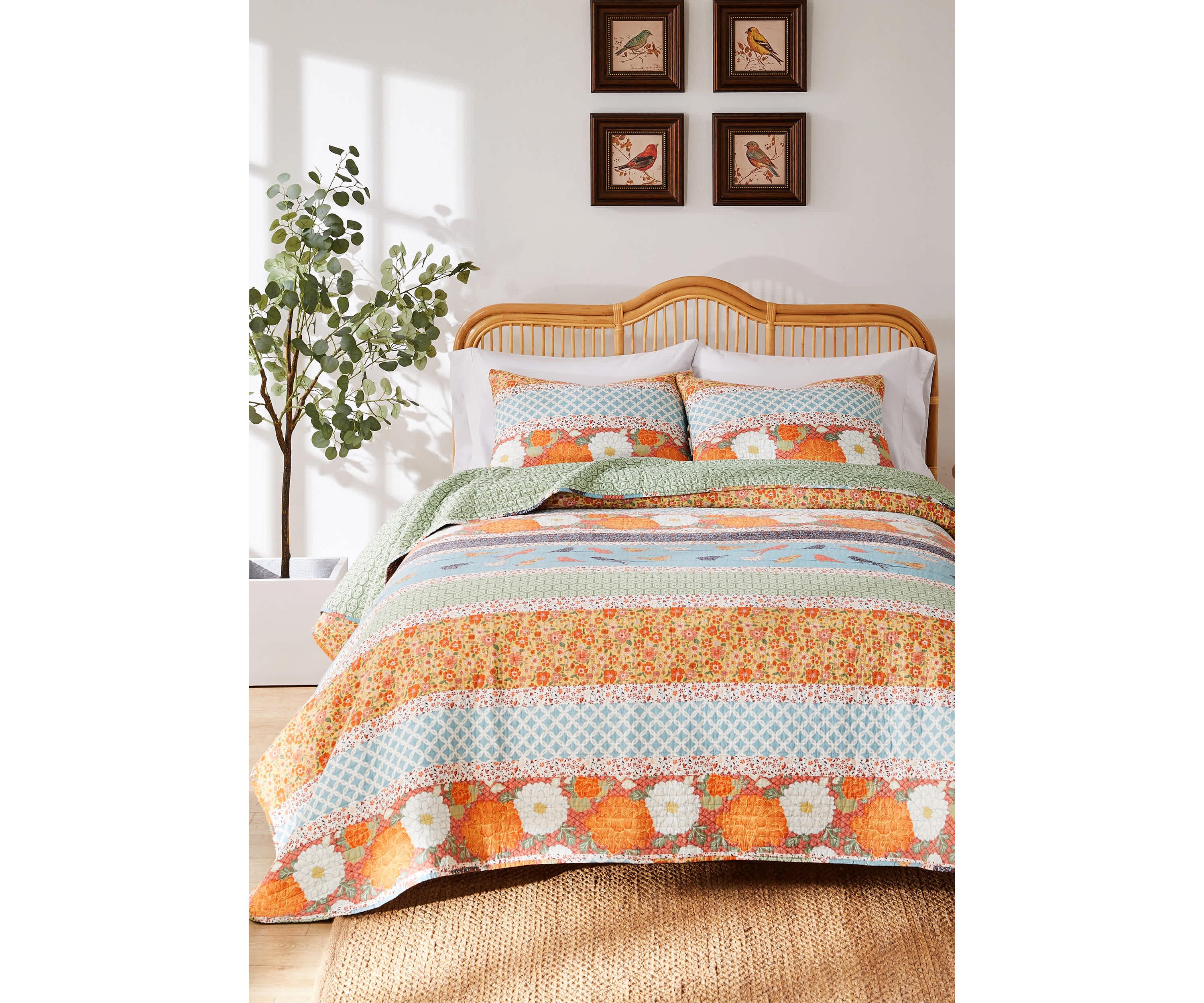 Carlie Calico Stripe Quilt Set