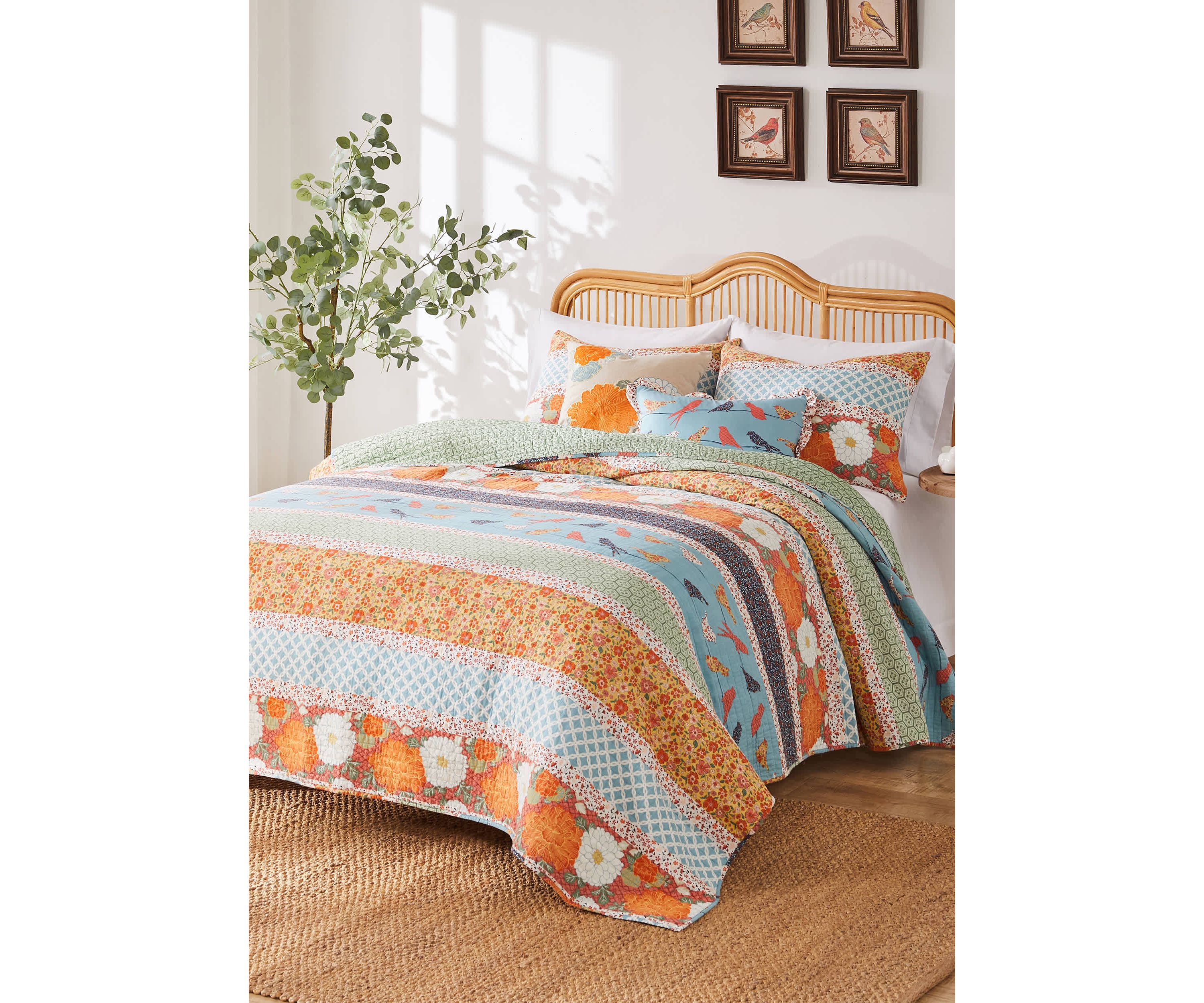 Carlie Calico Stripe Quilt Set