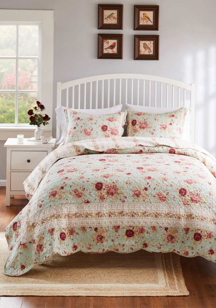 Antique Rose Blue Quilt Set