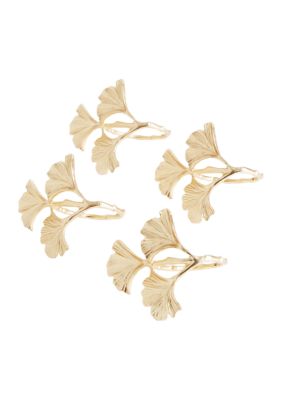 Light Gold Feathers & Ribbons Napkin Rings Set of 4 – Golden Hill Studio