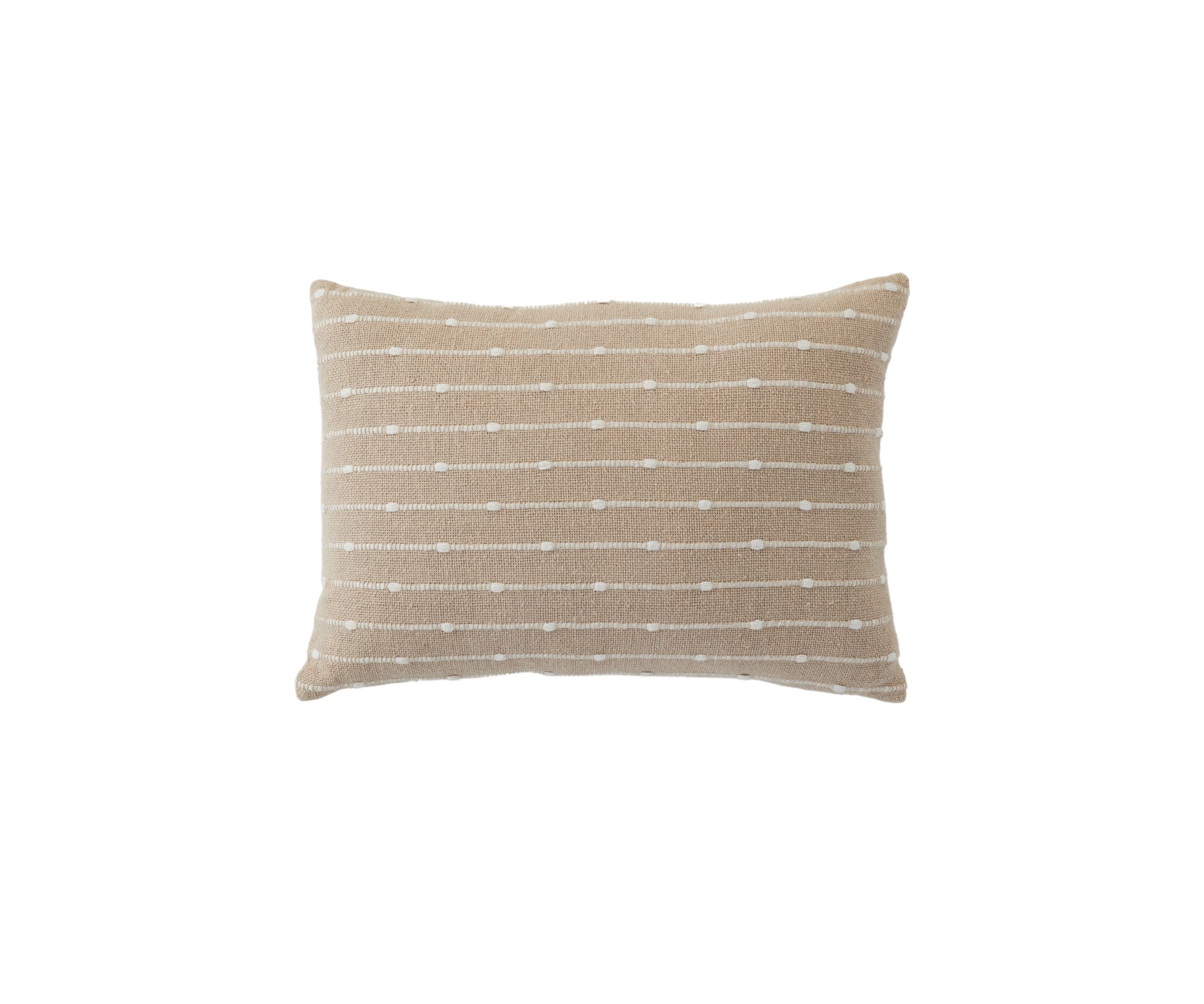 Tan and White Striped Decorative Pillow