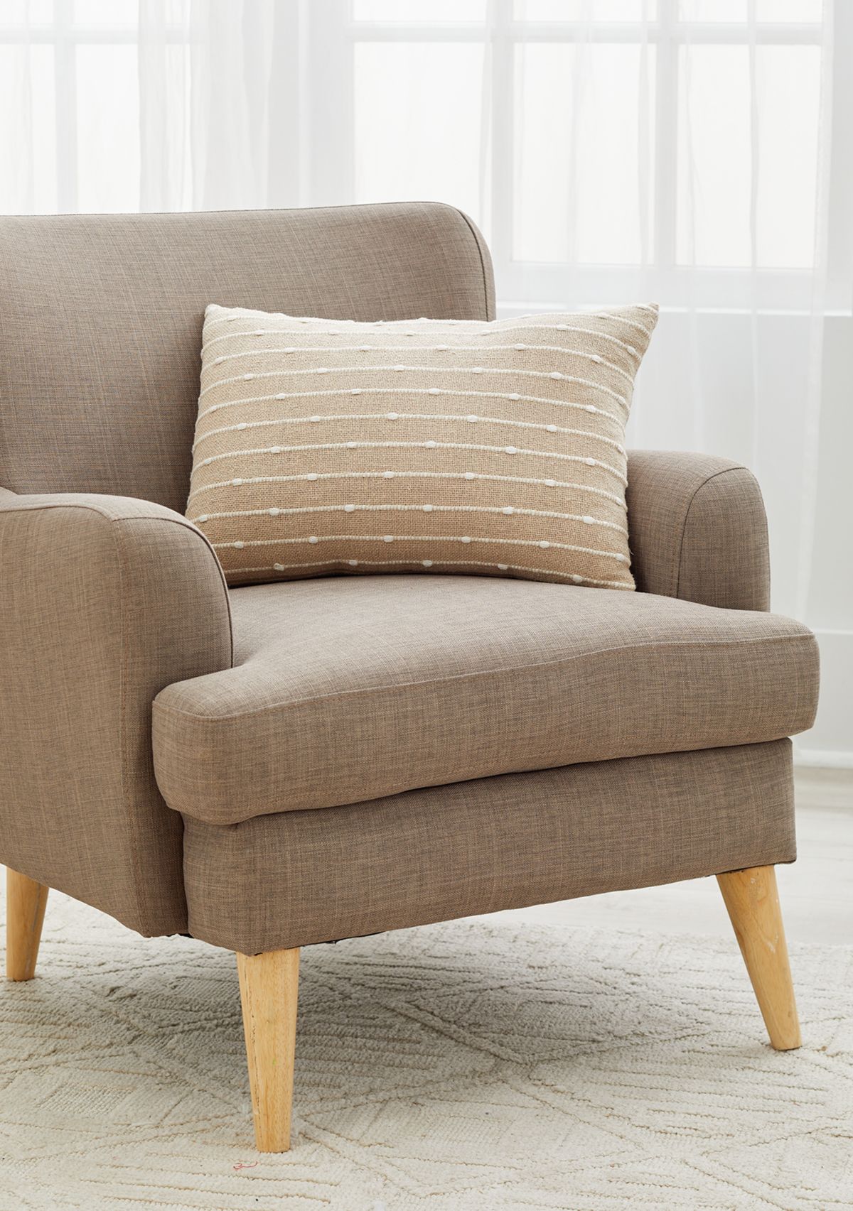 Tan and White Striped Decorative Pillow