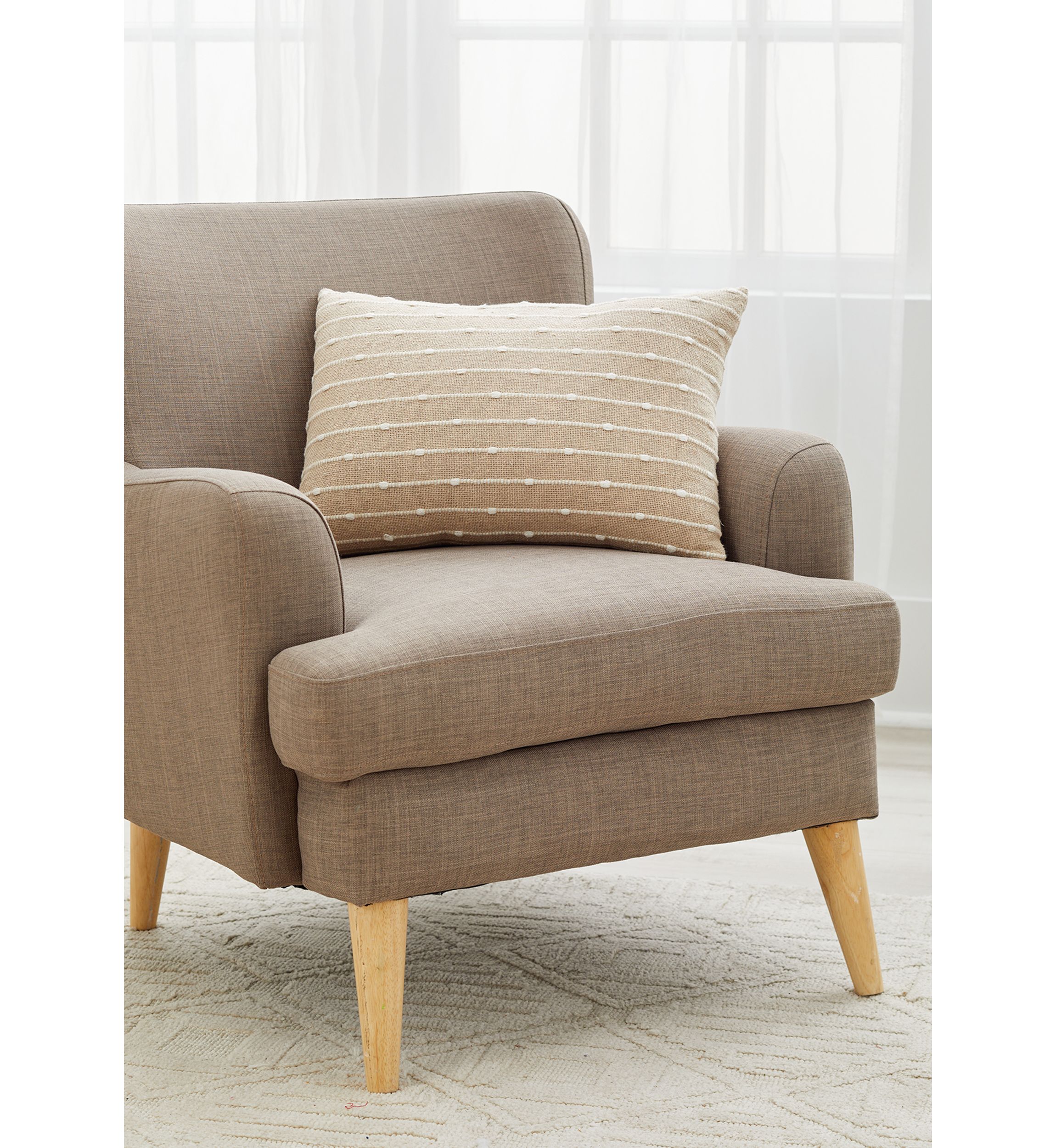Tan and White Striped Decorative Pillow