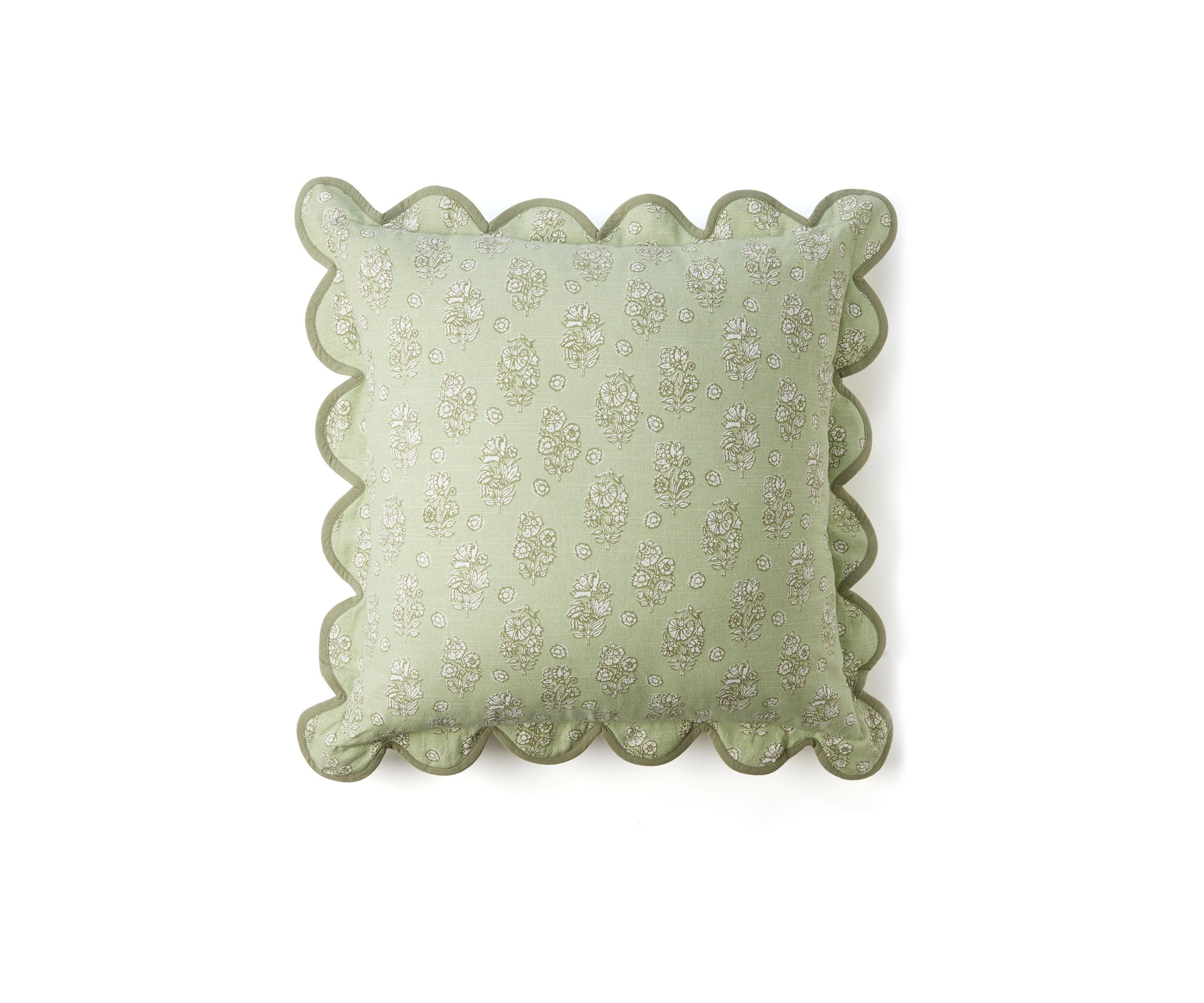 Floral Printed Scalloped Throw Pillow