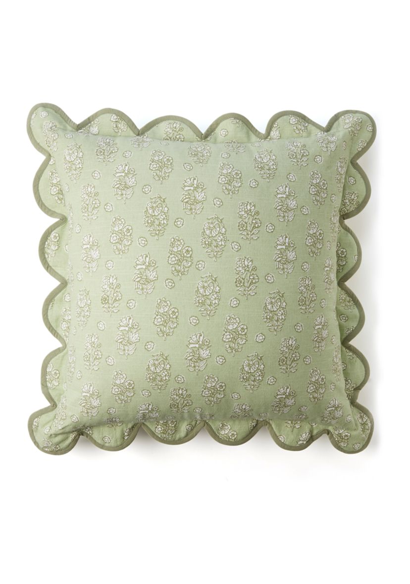 Floral Printed Scalloped Throw Pillow