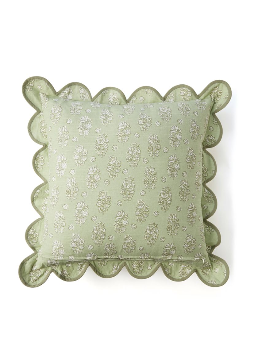 Floral Printed Scalloped Throw Pillow