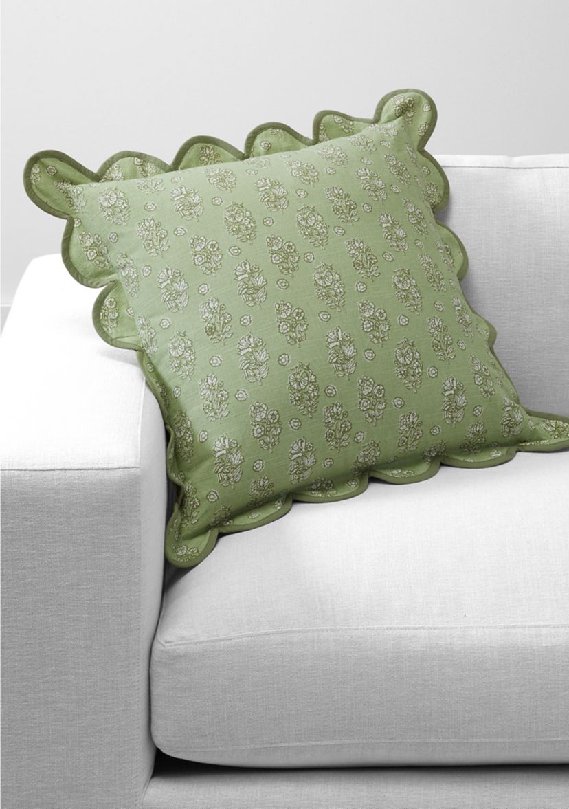Floral Printed Scalloped Throw Pillow
