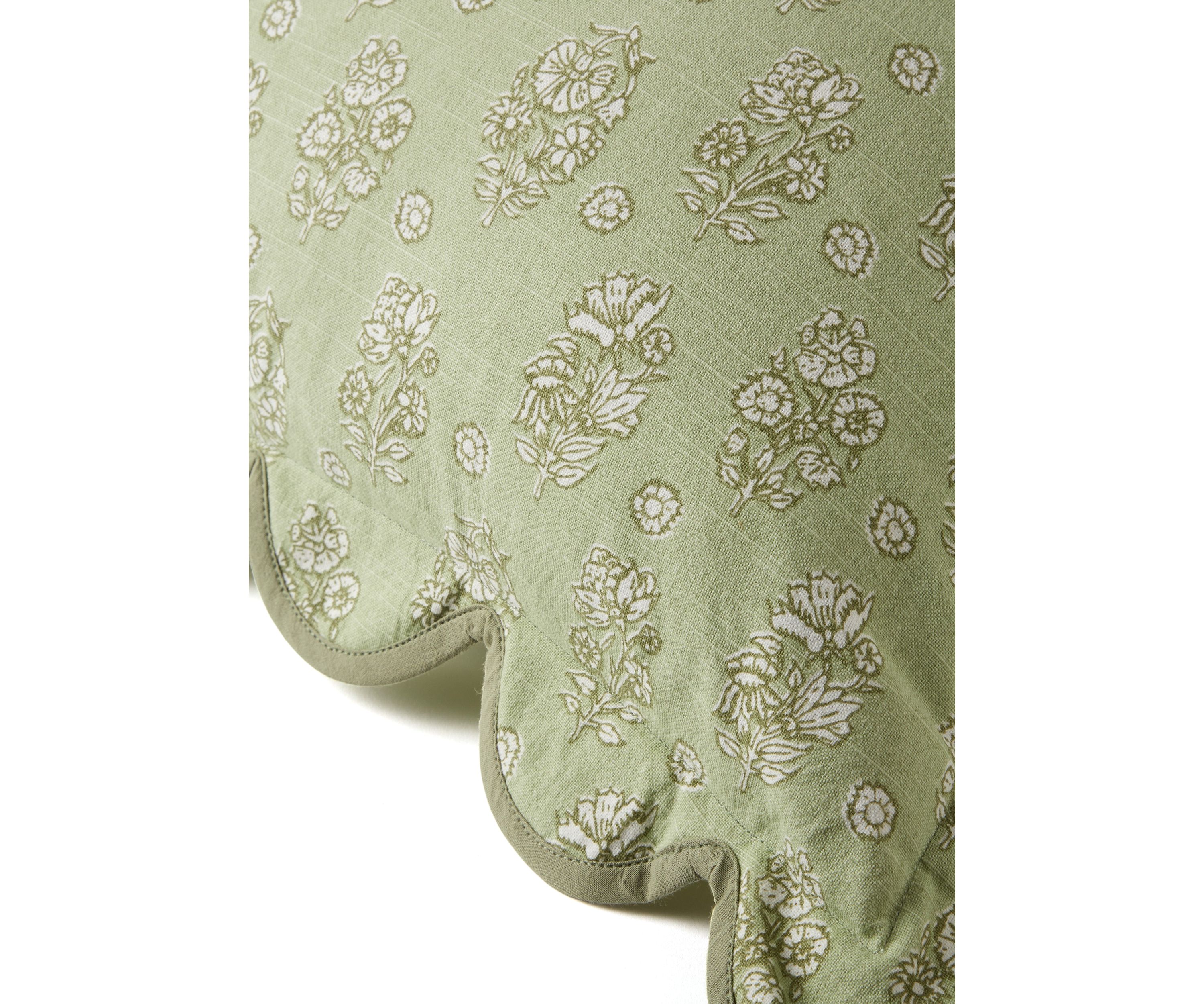 Floral Printed Scalloped Throw Pillow