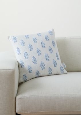 Embroidered White and Blue Pillow