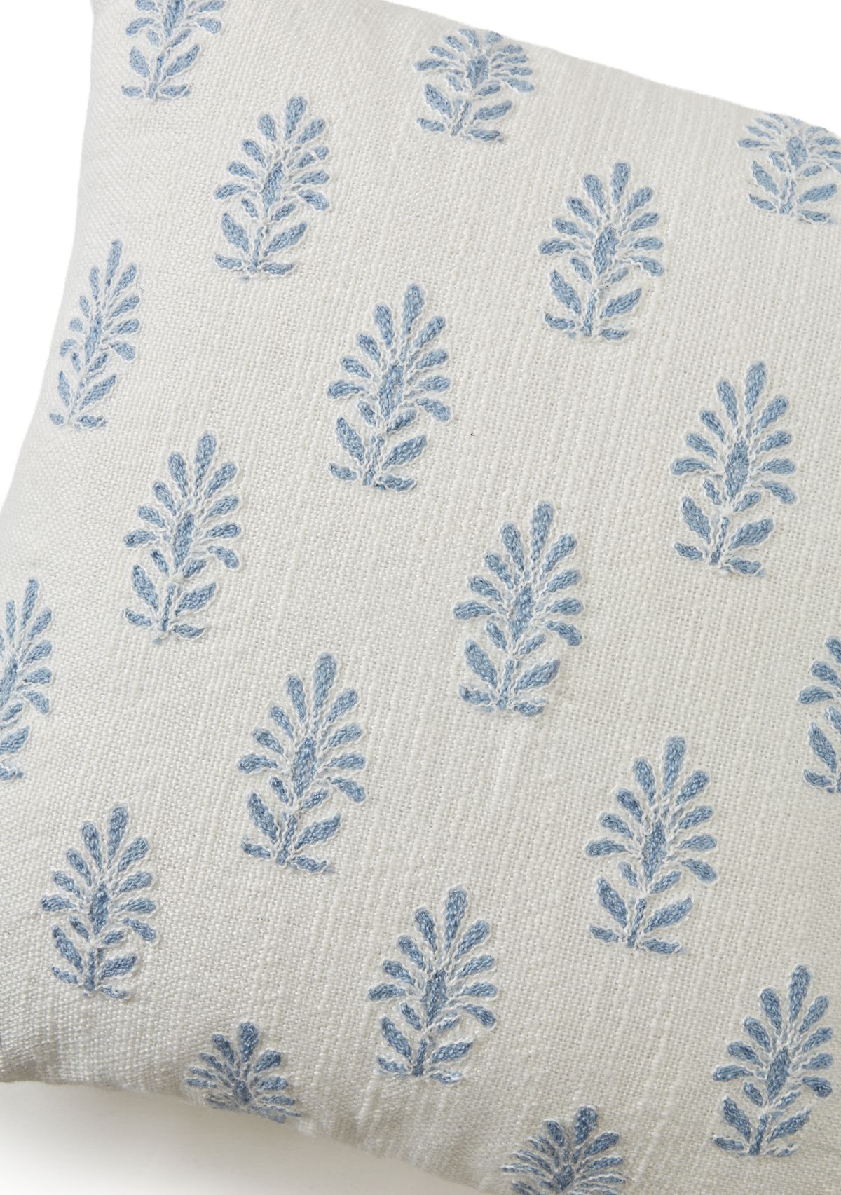 Embroidered White and Blue Pillow