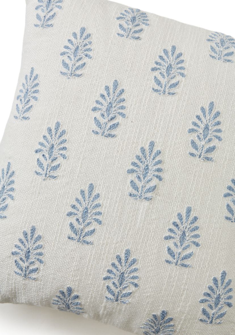 Embroidered White and Blue Pillow