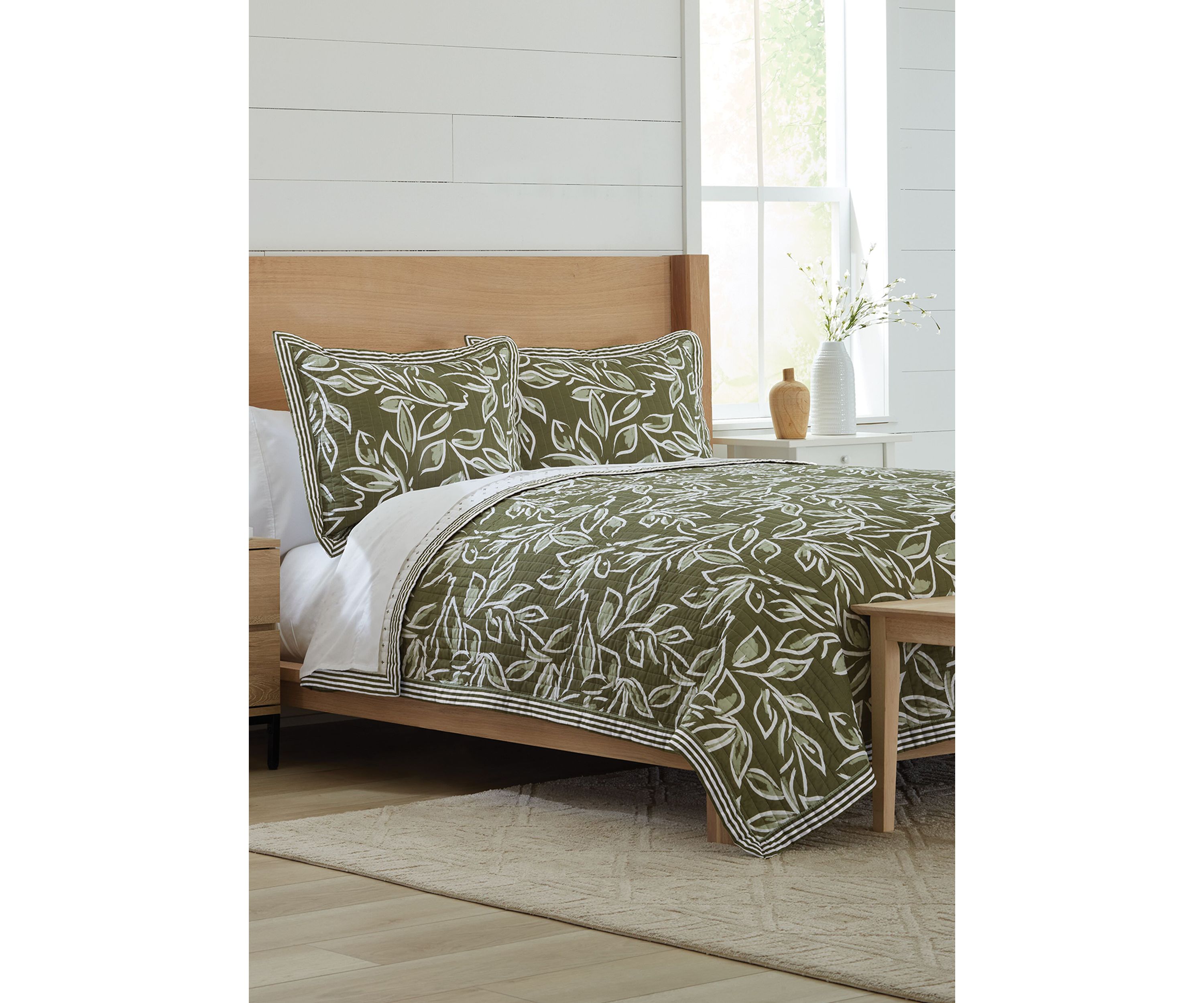 Fall Green Leaves 3-Piece Quilt Set
