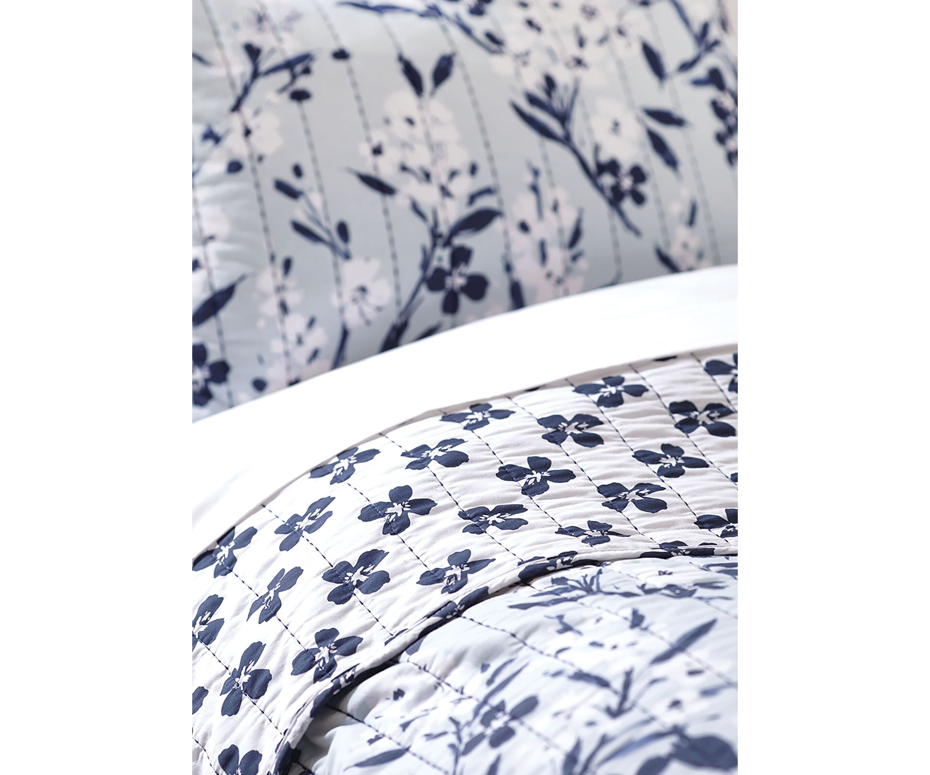 Carolina Blue Floral Printed Quilt Set