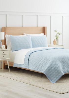 Crown & Ivy Washed Box Stitched Quilt Set, Blue, King