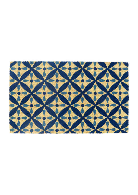 Blue Floral Tile Door Mat