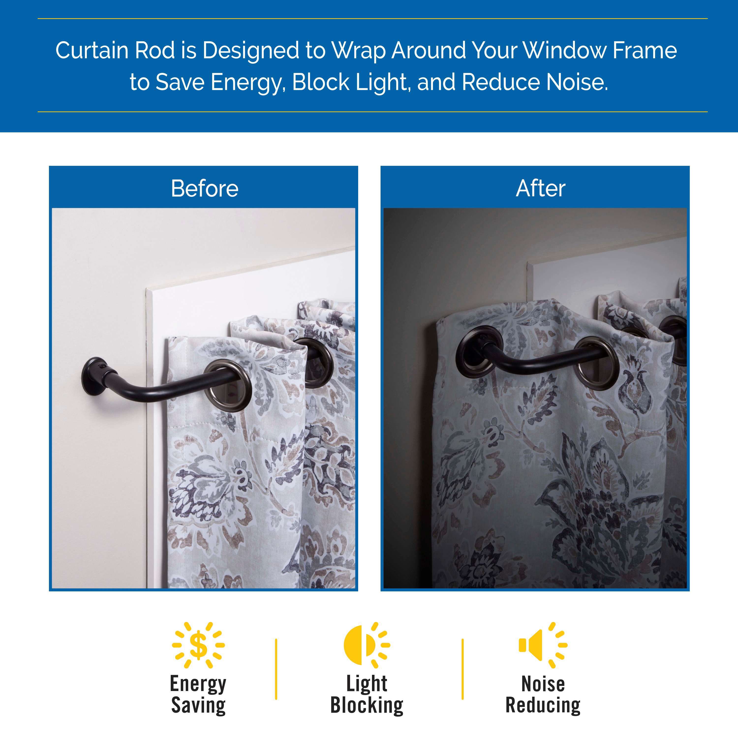 5/8" Wrap Around Blackout  Curtain Rod