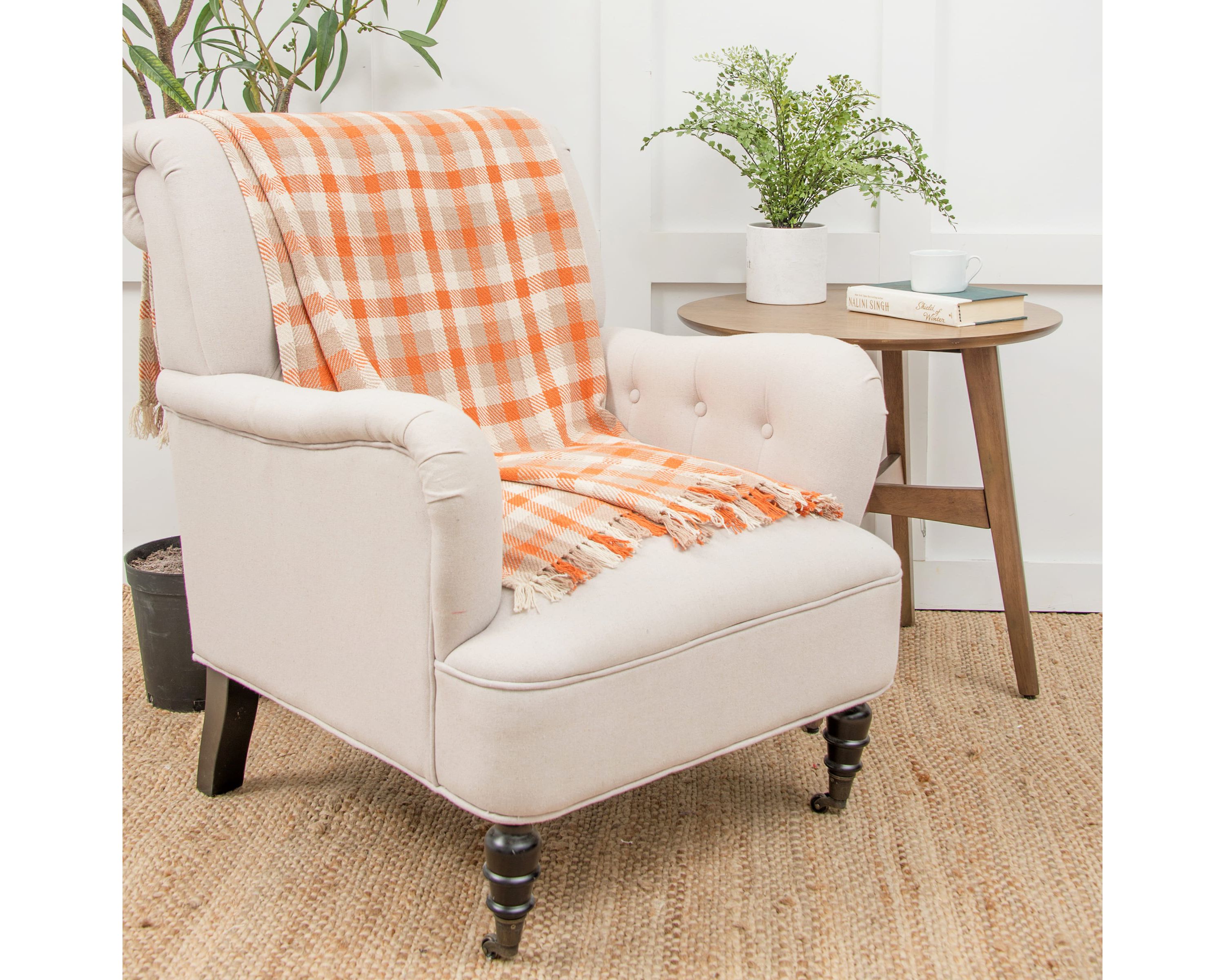 50" x 60" Dunmore Plaid Pumpkin Orange Plaid Woven Accent Throw Blanket