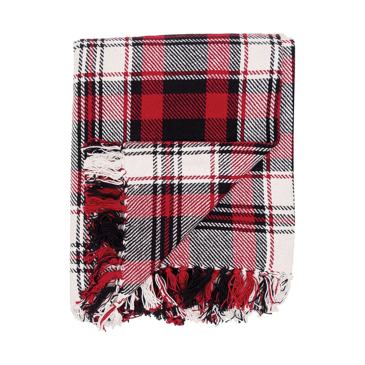 50" x 60" Fireside Plaid Red & Black Woven Fringe Accent Throw