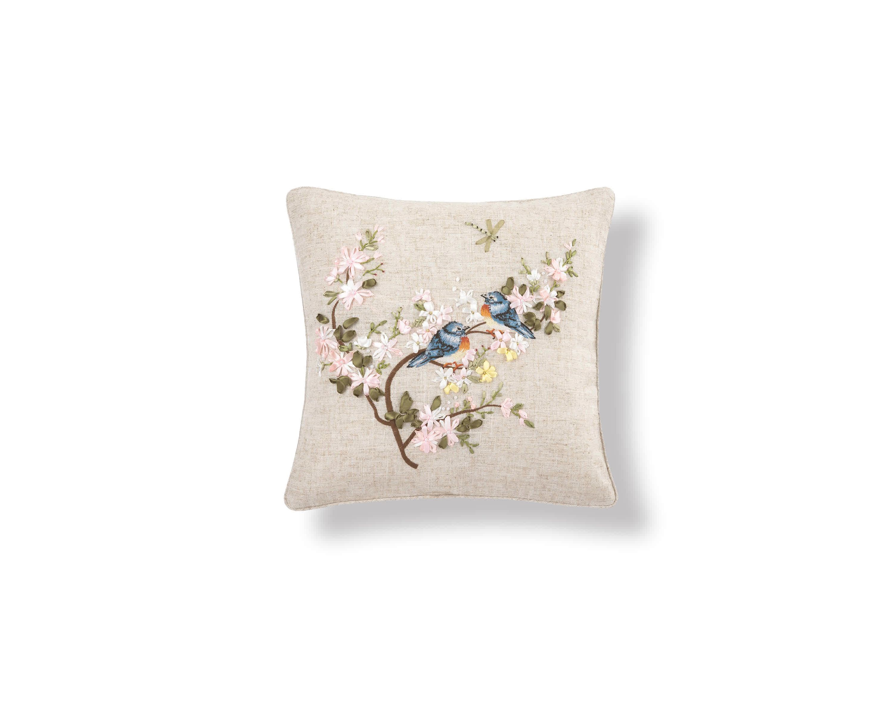 Bluebird Spring Ribbon Art Decorative Accent Throw Pillow Decor