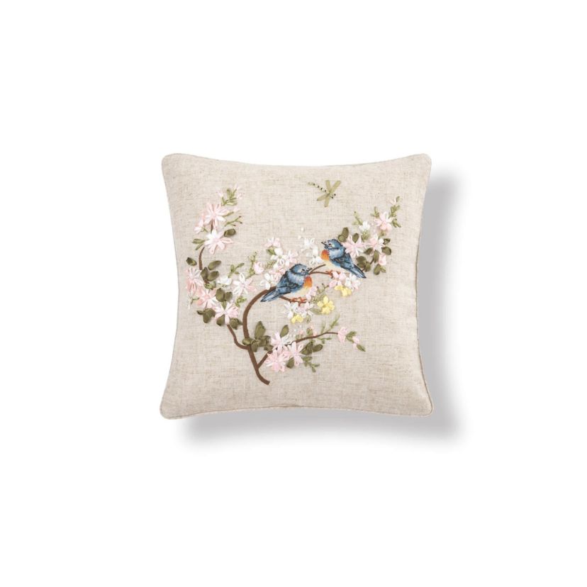 Bluebird Spring Ribbon Art Decorative Accent Throw Pillow Decor