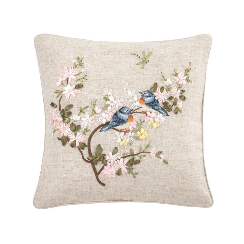Bluebird Spring Ribbon Art Decorative Accent Throw Pillow Decor