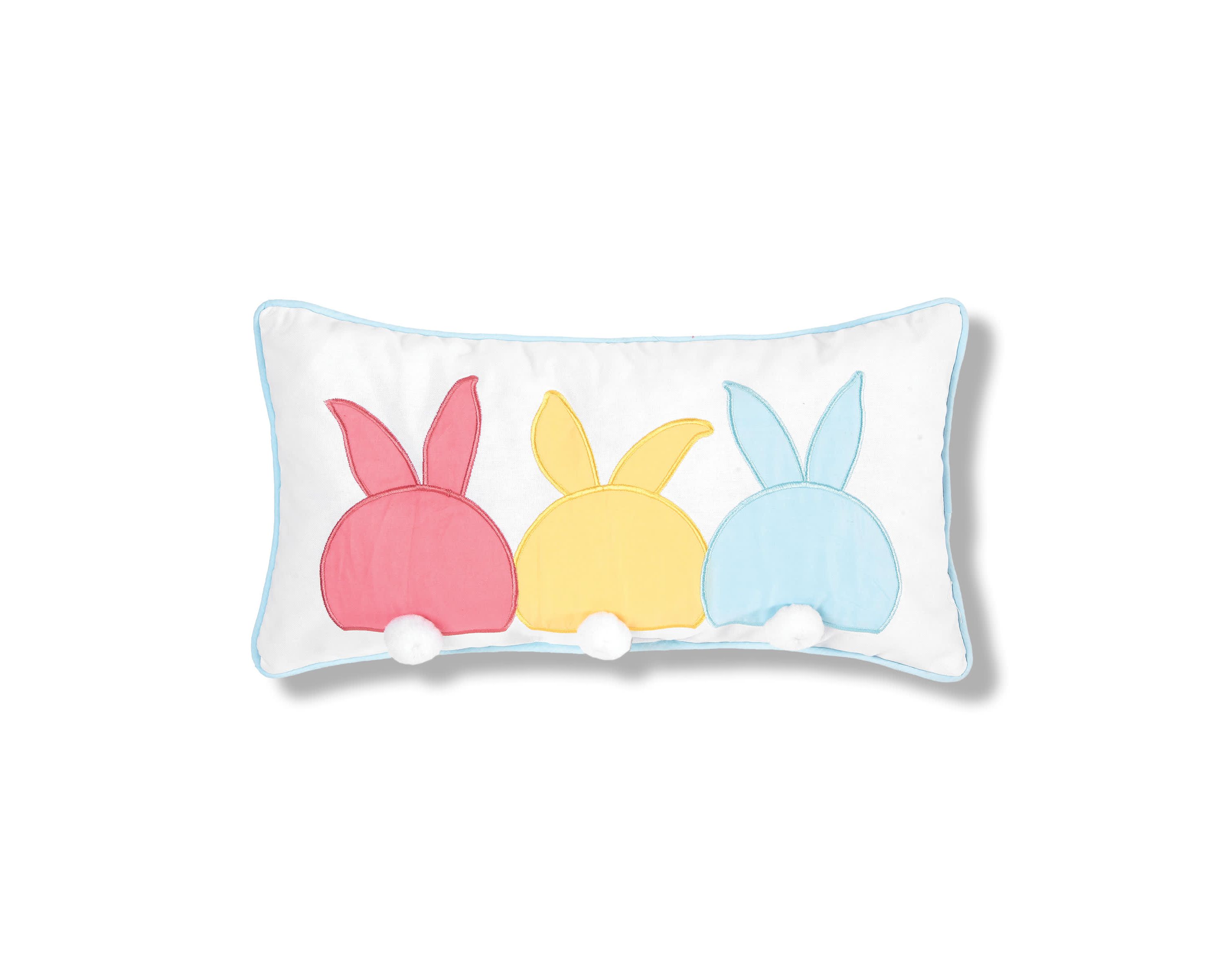 Bunny Bum Pillow White 10" x 20" Easter Soft Woven Applique Throw Pillow