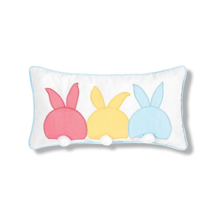 Bunny Bum Pillow White 10" x 20" Easter Soft Woven Applique Throw Pillow