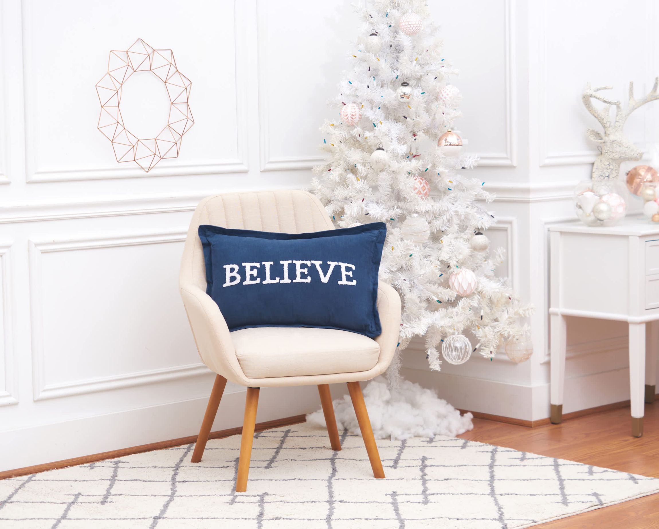 Believe Indigo Christmas Throw Pillow 14" x 22"