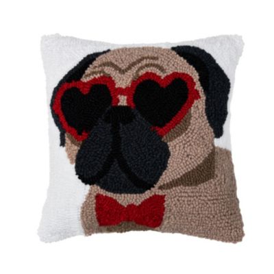C&F Home 12" x 12" Valentine's Day "Pugs & Kisses" Dog Puppy Hooked Accent Throw Pillow, White