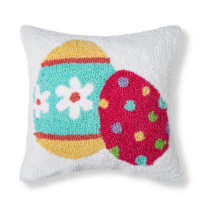 C&F Home Easter Eggs Hooked 12" x 12 Inch Throw Pillow, White