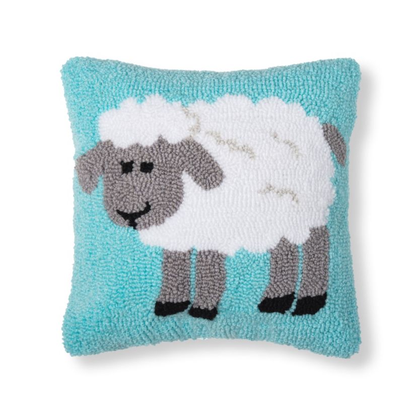Sheep Hooked 12" x 12 Inch Throw Pillow