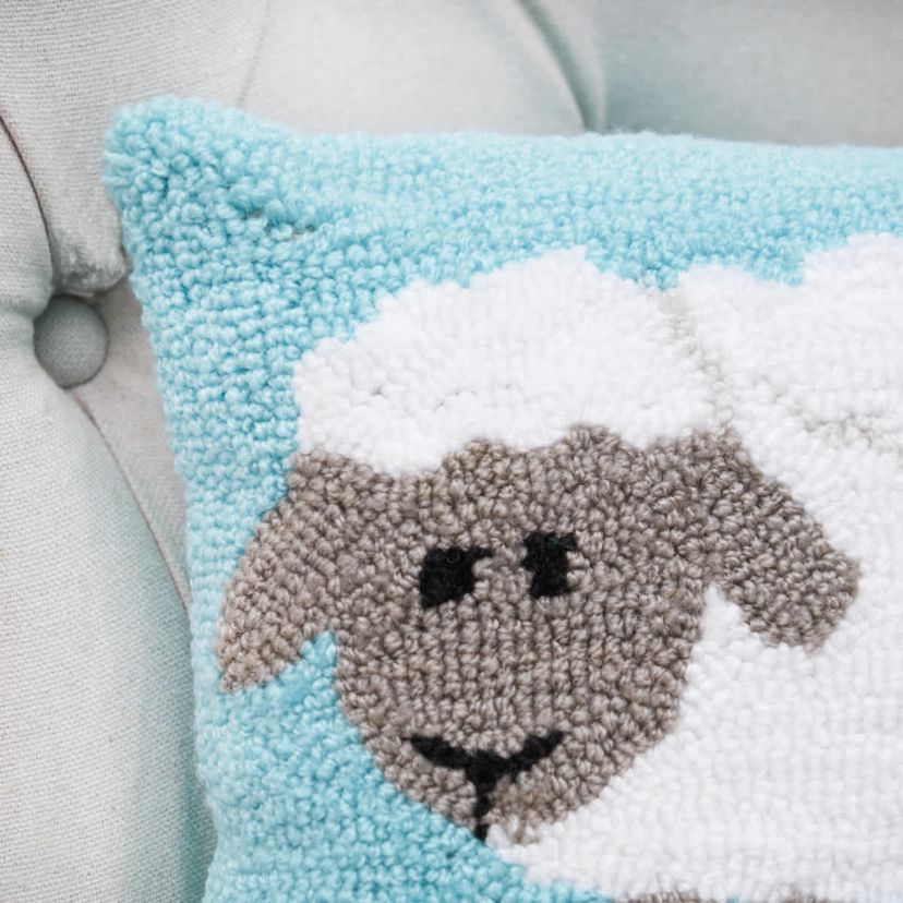 Sheep Hooked 12" x 12 Inch Throw Pillow