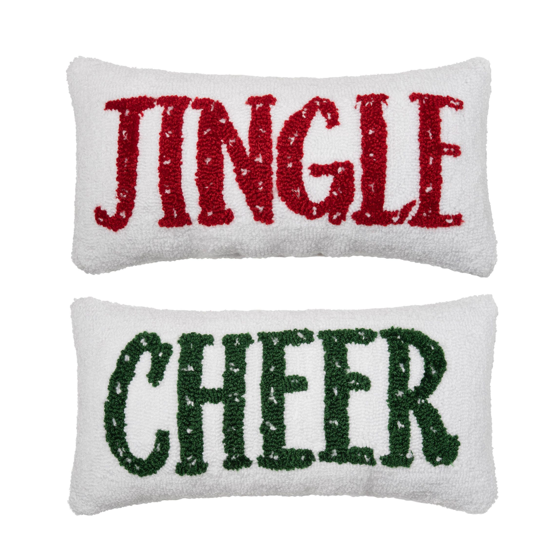 Jingle/Cheer Reversible Hooked Christmas Throw Pillow 10" x 20"