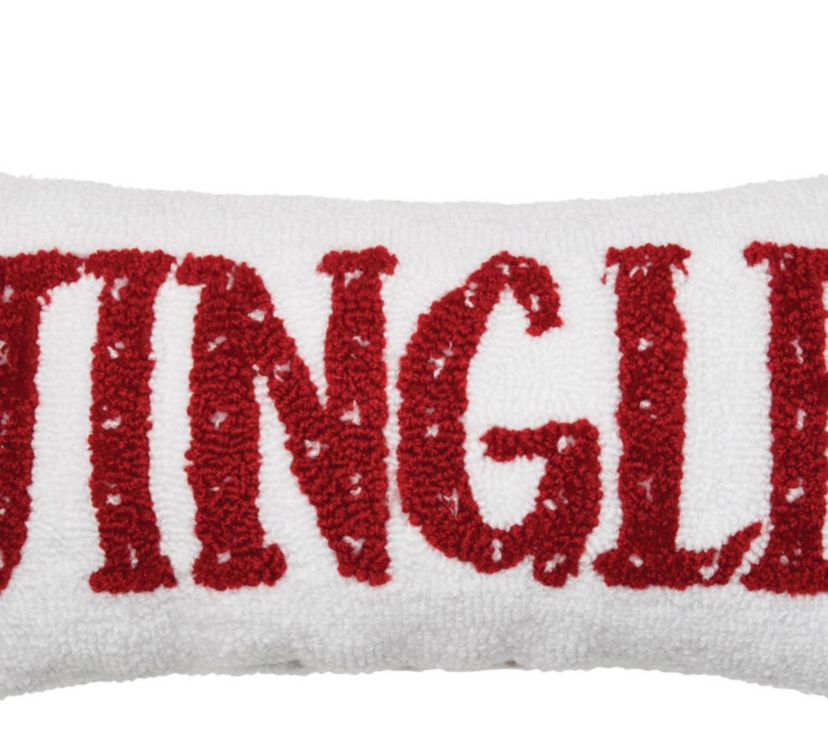 Jingle/Cheer Reversible Hooked Christmas Throw Pillow 10" x 20"