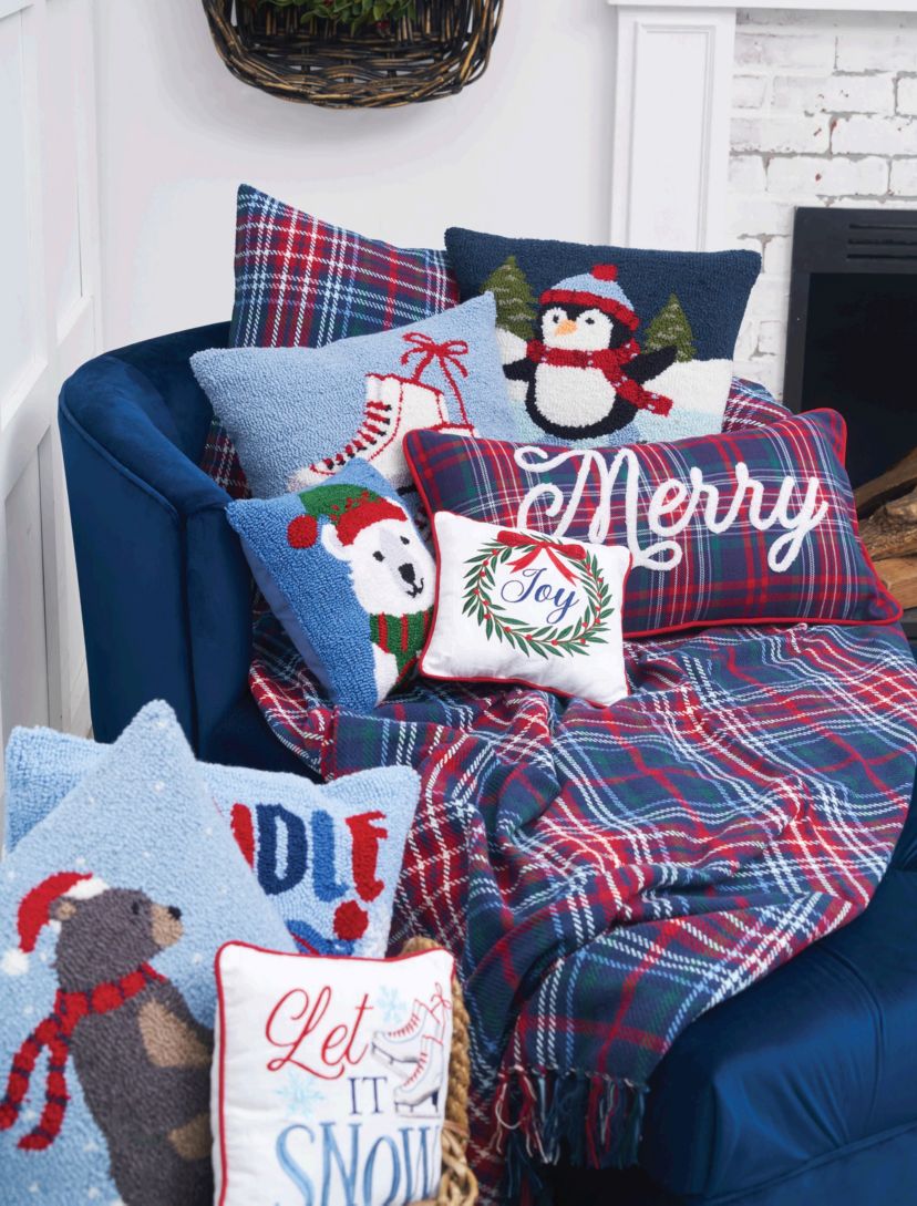 Ice Skates Hooked Christmas Throw Pillow Christmas Throw Christmas Throw Pillow 18" x 18"