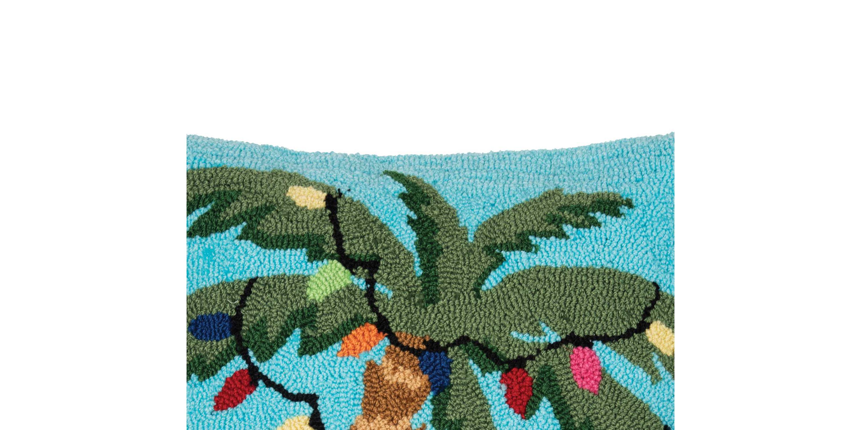 Christmas Palm Tree With Lights Hooked Christmas Throw Pillow 18" x 18"