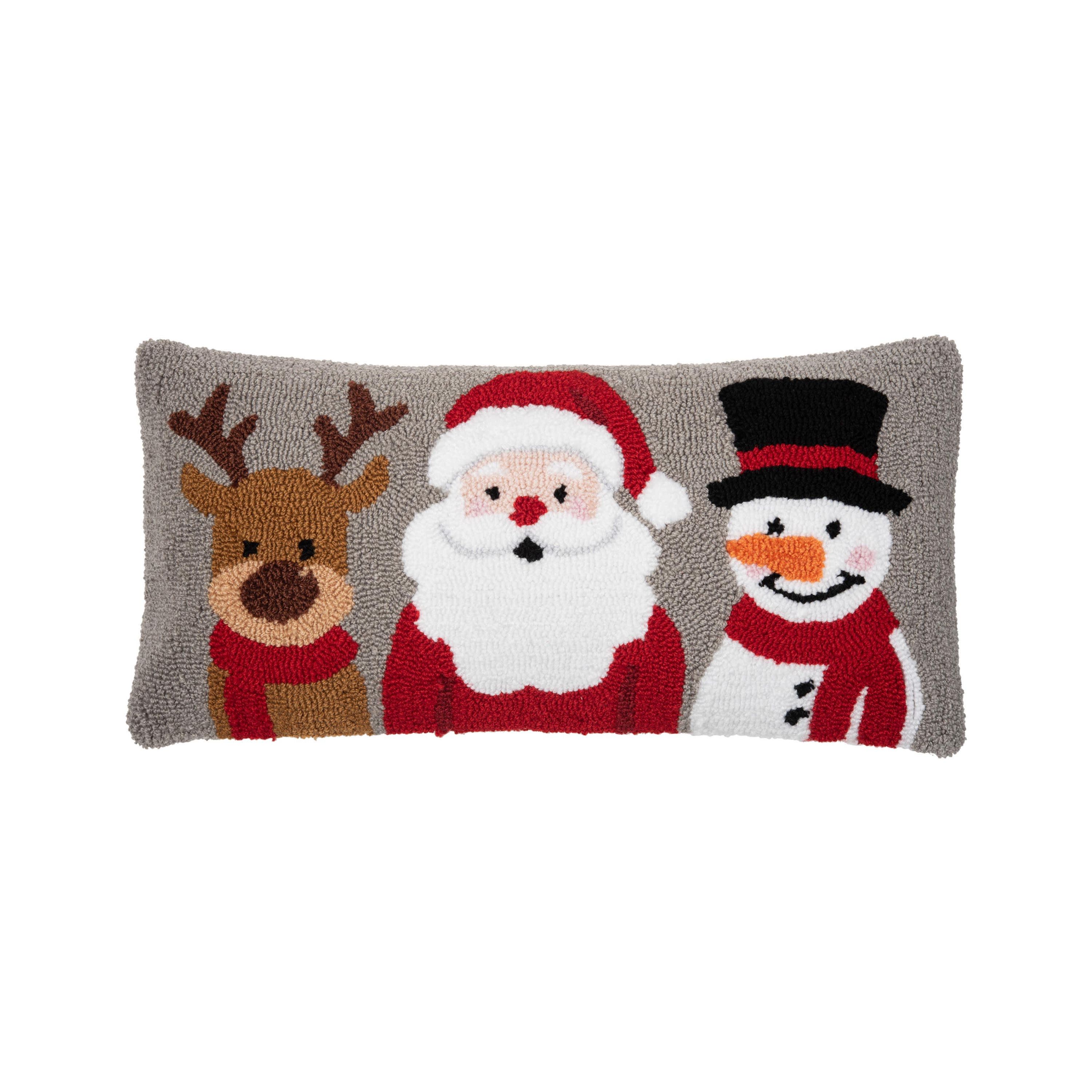 Christmas Buddies Trio Hooked Christmas Throw Pillow 12" x 24"