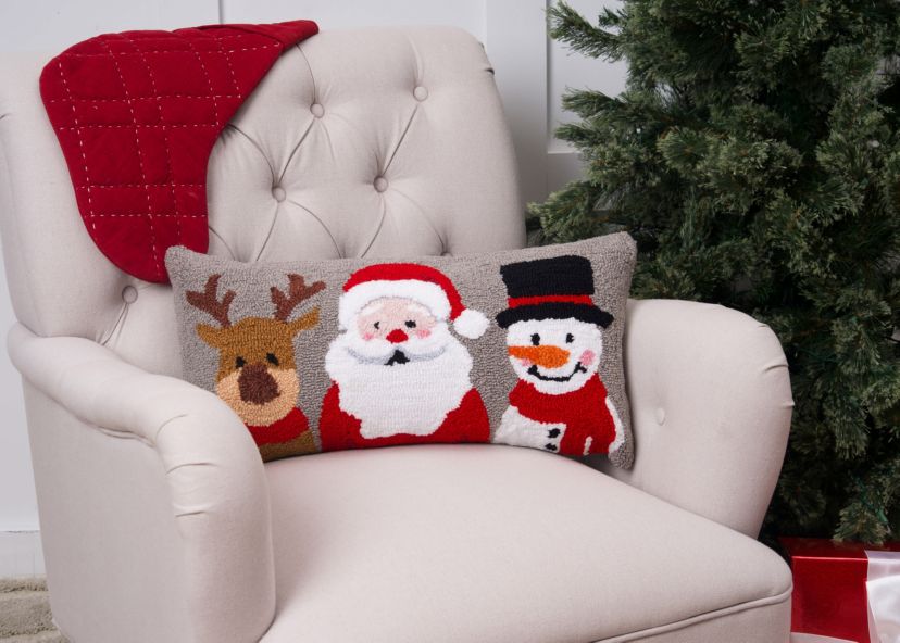 Christmas Buddies Trio Hooked Christmas Throw Pillow 12" x 24"