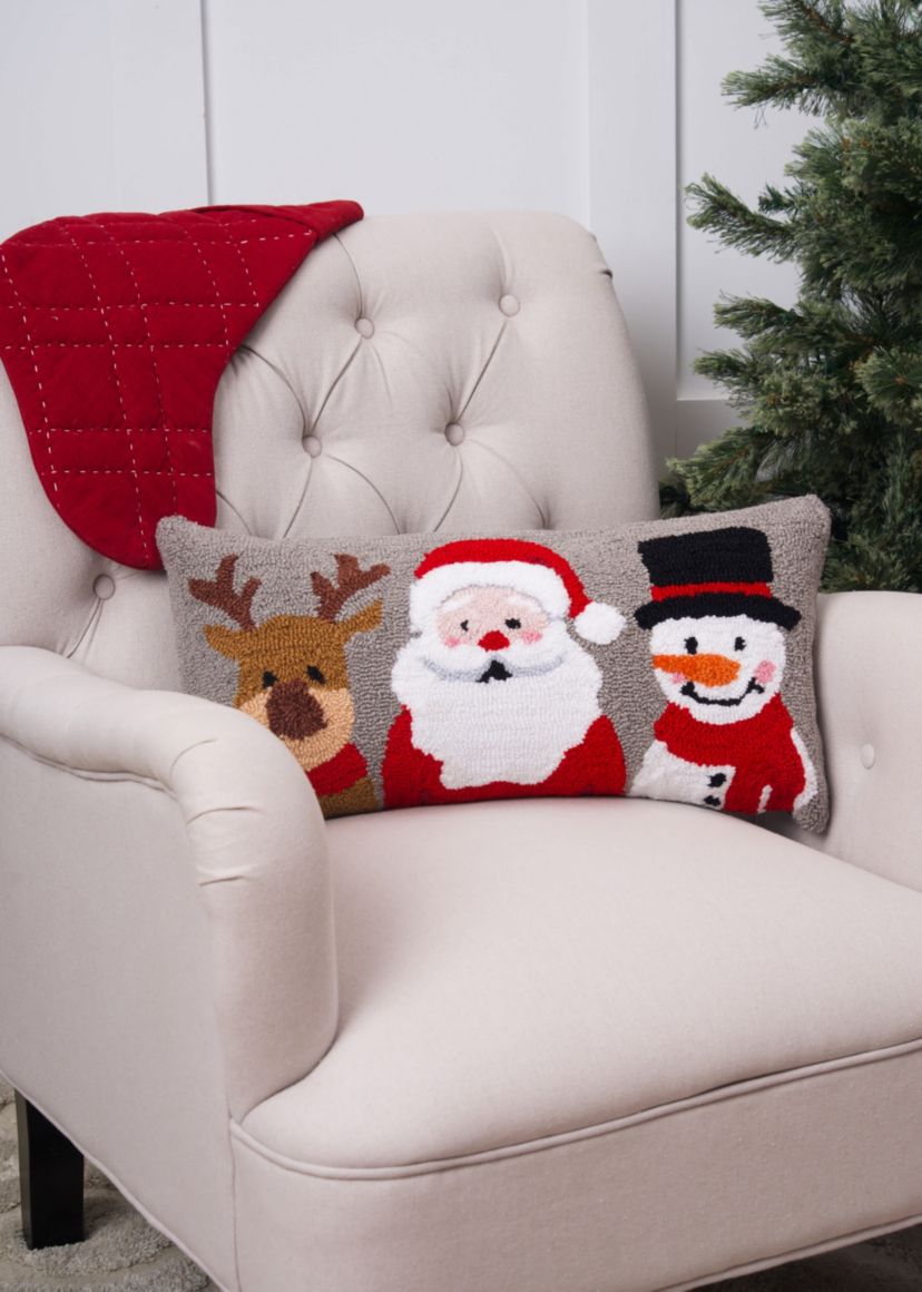Christmas Buddies Trio Hooked Christmas Throw Pillow 12" x 24"