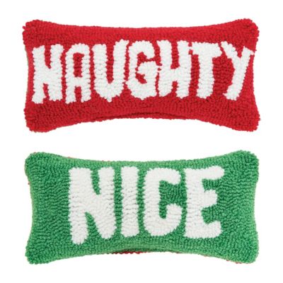 C&F Home Christmas "Naughty" & "Nice" Hooked Christmas Throw Pillow 6" x 12", Red