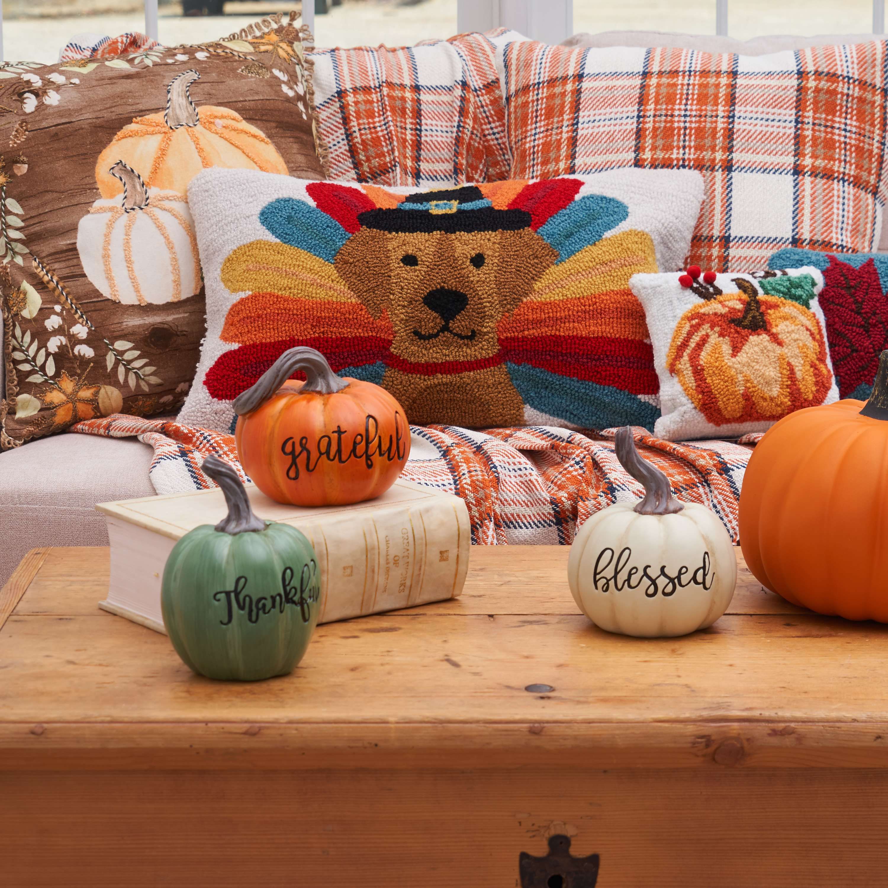 22" x 14" Turkey Dog Hooked Throw Pillow