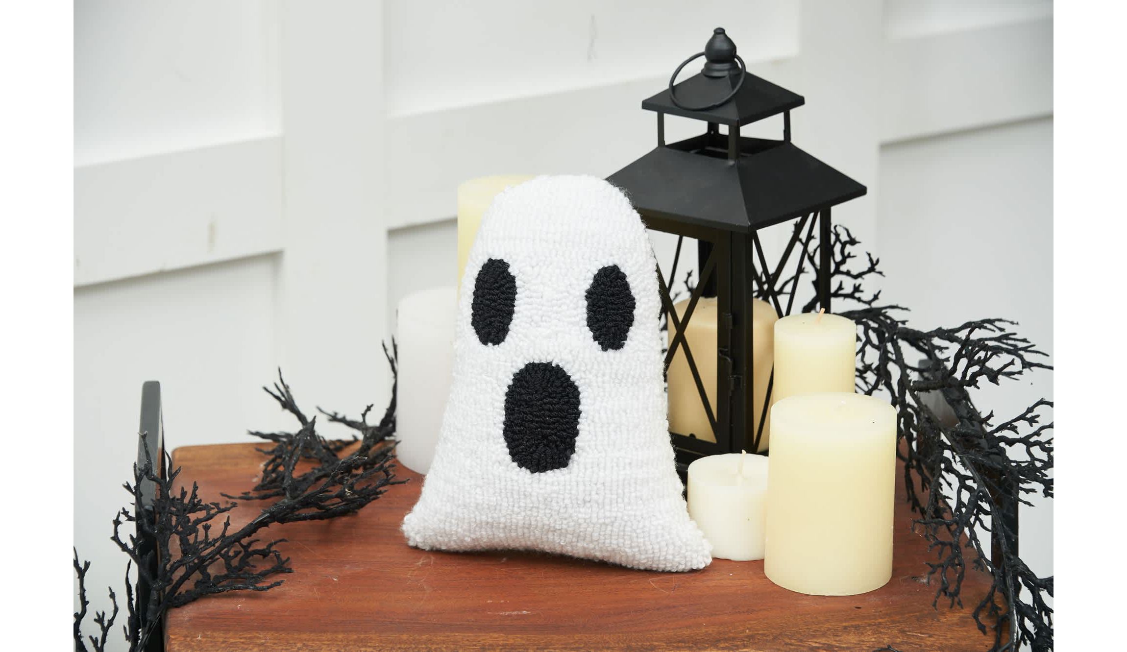 Ghost Shaped Halloween Hooked Small Petite Halloween Throw Pillow 8" x 10"