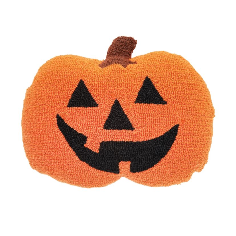 Pumpkin Shaped Halloween Hooked Halloween Throw Pillow 16" x 18"