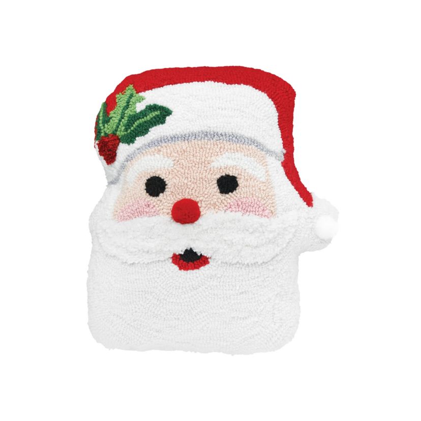 St. Nick Santa Claus Christmas Shaped Hooked Christmas Throw Pillow 16" x 16"