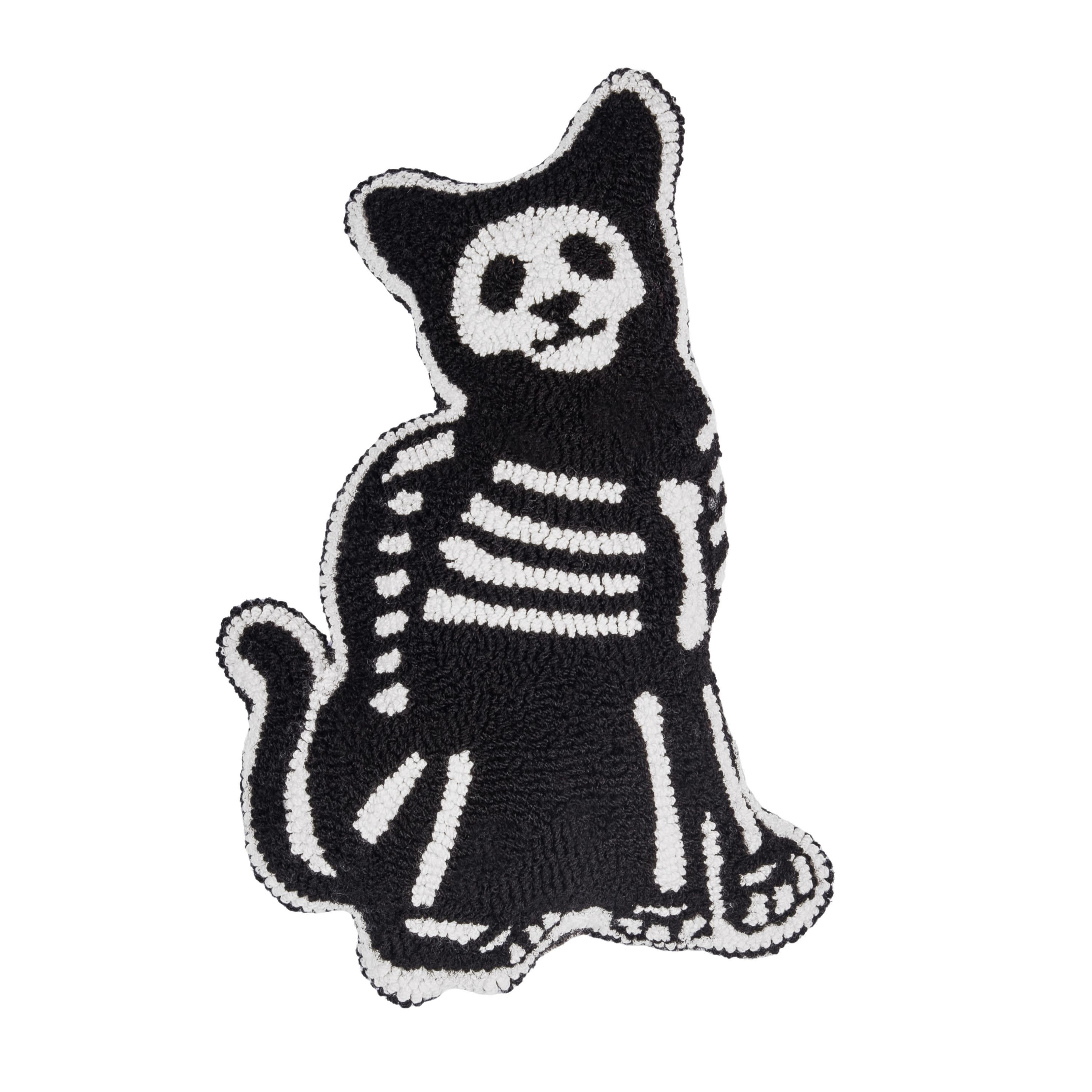 18" x 18" Cat Skeleton Shaped Hooked Throw Pillow