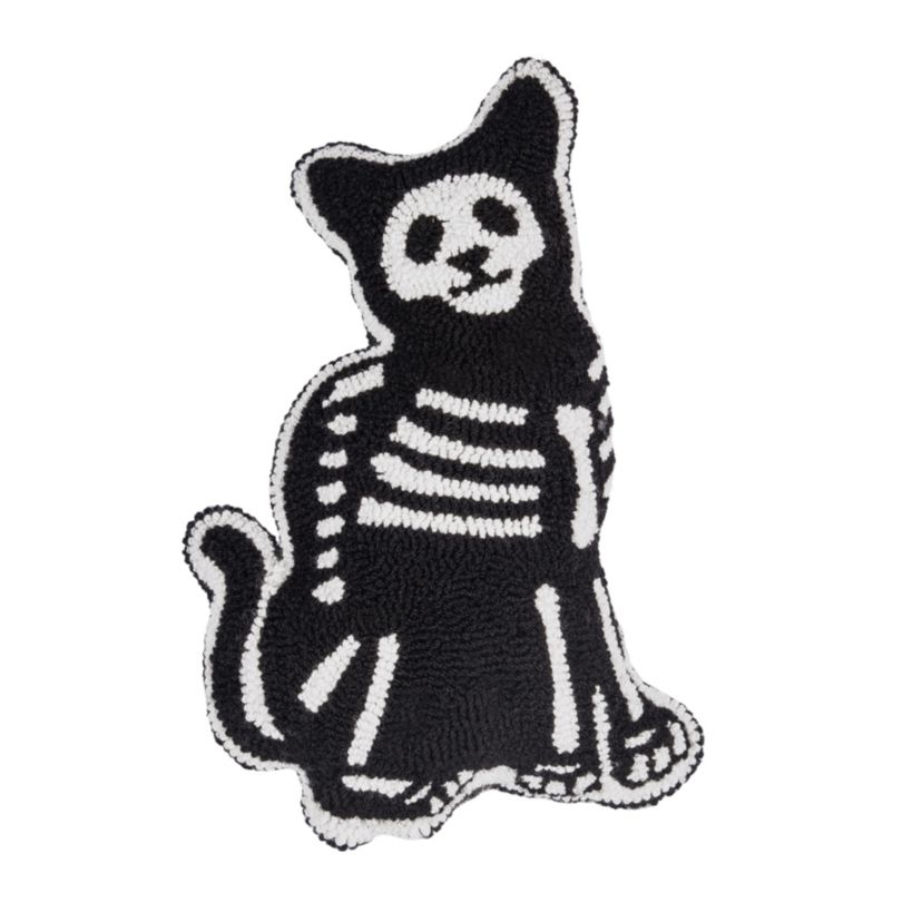 18" x 18" Cat Skeleton Shaped Hooked Throw Pillow