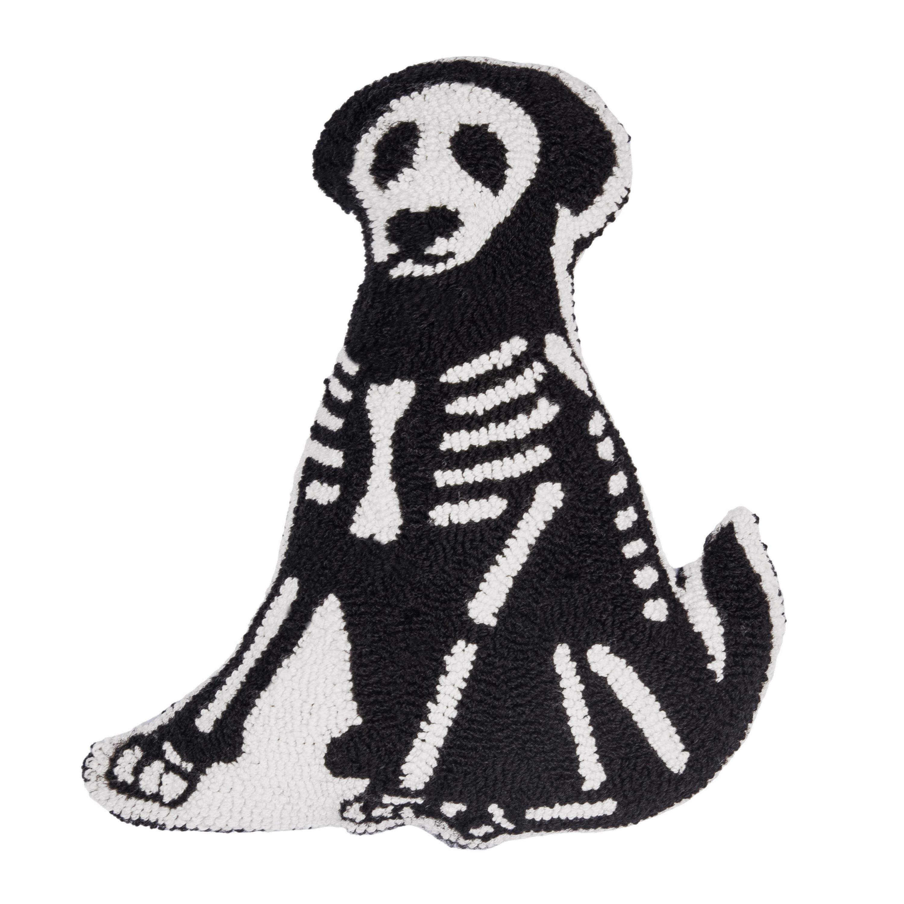 18" x 18" Dog Skeleton Shaped Hooked Throw Pillow