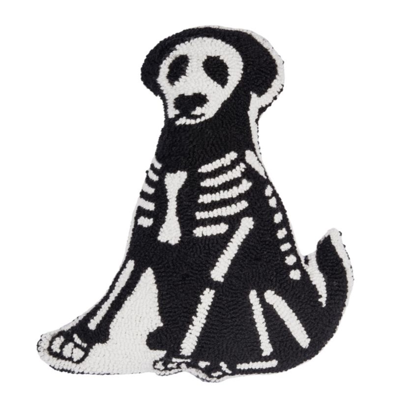 18" x 18" Dog Skeleton Shaped Hooked Throw Pillow