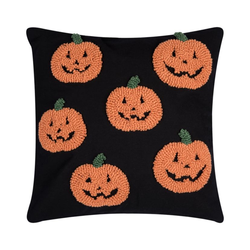 18" x 18" Pumpkin Party Hooked Throw Pillow